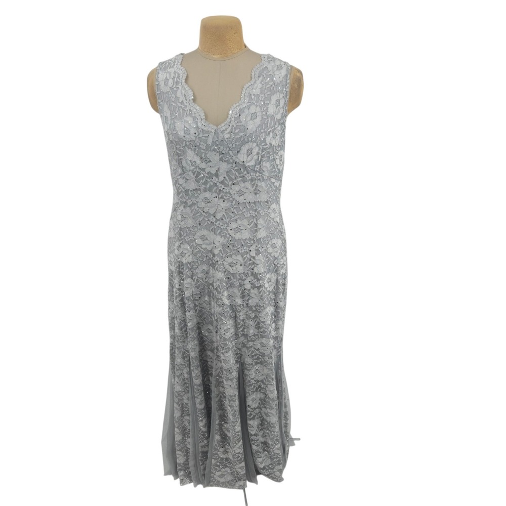 Candalite Dress Women XL Silver Sequin Lace Sleeveless Evening Gown Formal